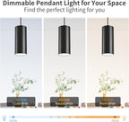 4" Pendant Lights Kitchen Island, 25W Cylinder Hanging Lights with Dipswitch, Modern Eye Care Led Pendant Lamp fixtures for Bedroom, Living Room, Office (Black, 2 Pcs)