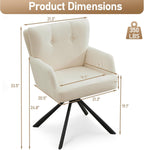 WUTUTUEE Fabric Dining Chair Modern Upholstered Swivel Dining Room Chairs Comfy Accent Armchair with Mid Back, Desk Arm Chair No Wheels for Kitchen/Living Room/Home Office, White