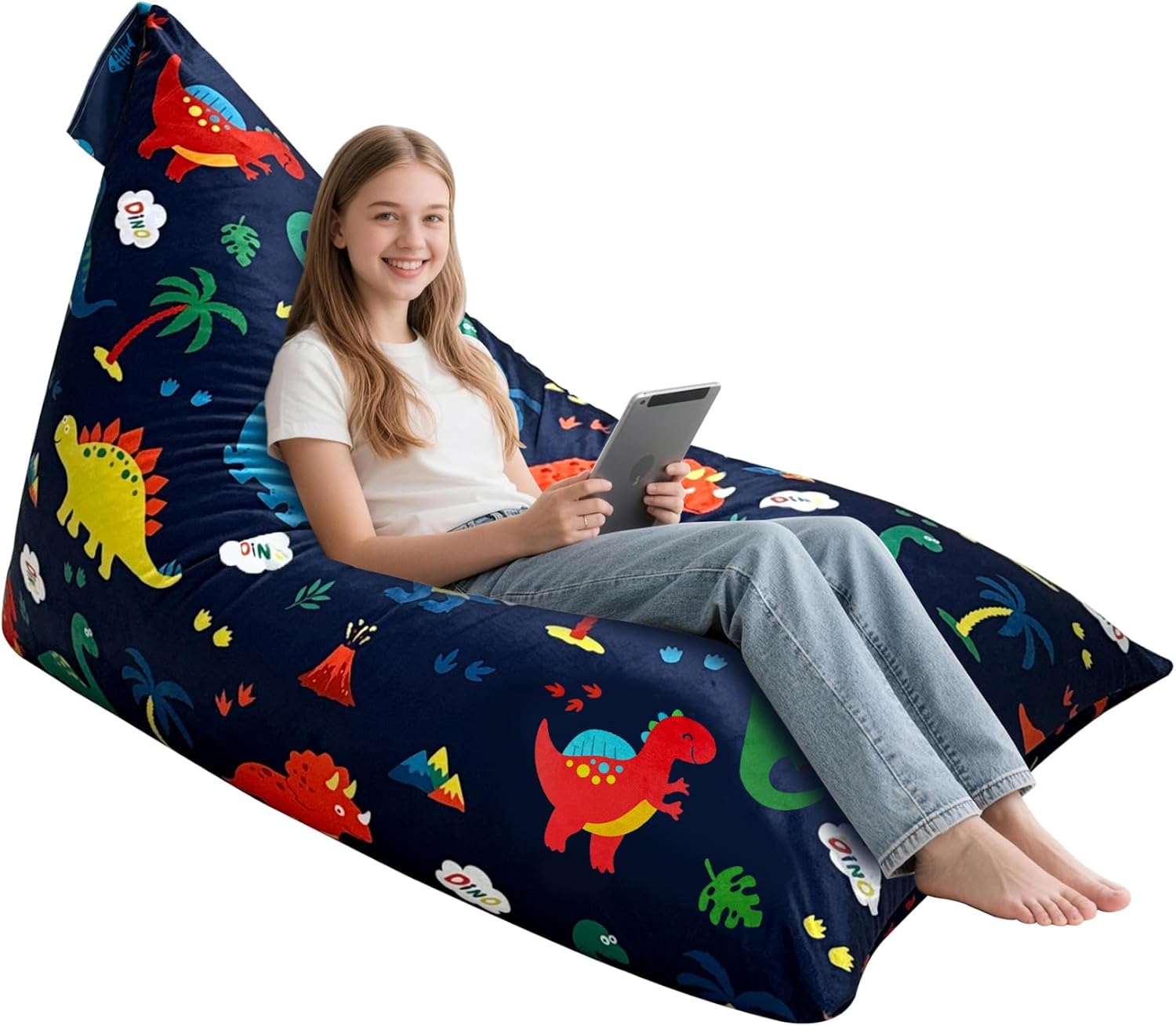 3.8 Ft Dinosaur Bean Bag Chair for Adults with Memory Foam Filling, Bean Bag Chair with Soft Velvet Cover, Bean Bag Sofa Couch for Living Room Bedroom, Birthday Gift for Women Men, XXX-Large