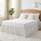 Brown Botanical Bed Skirt King Size 18 Inch Drop, Adjustable & Elastic Wrap Around Bed Skirts Pleated Luxury Dust Ruffles for Twin Full Queen Cal King Base Bed, Summer Botanical Leaf Vertical Stripes