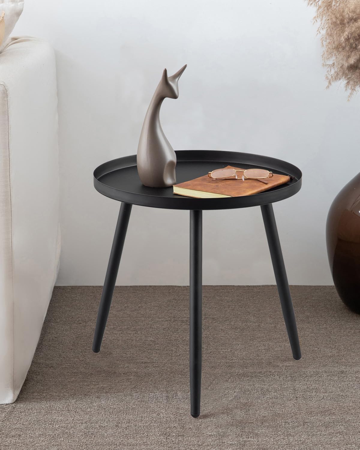 AOJEZOR Side Table Raised Edge: Iron End Table with Raised Rim for Young Families Small Space - No Too Required - Modern Style for Living Room