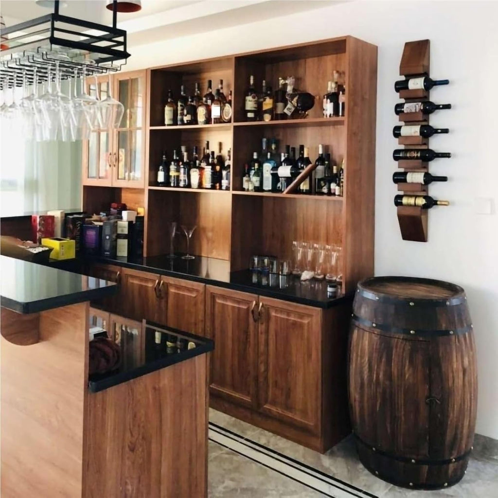 Rustic Wooden Wine Barrel Table - 2-Tier Display Cabinet with Door, Stylish Accent Piece for Home Bars, Breweries, Living Room & Garden Decor(40cm/15.7in)