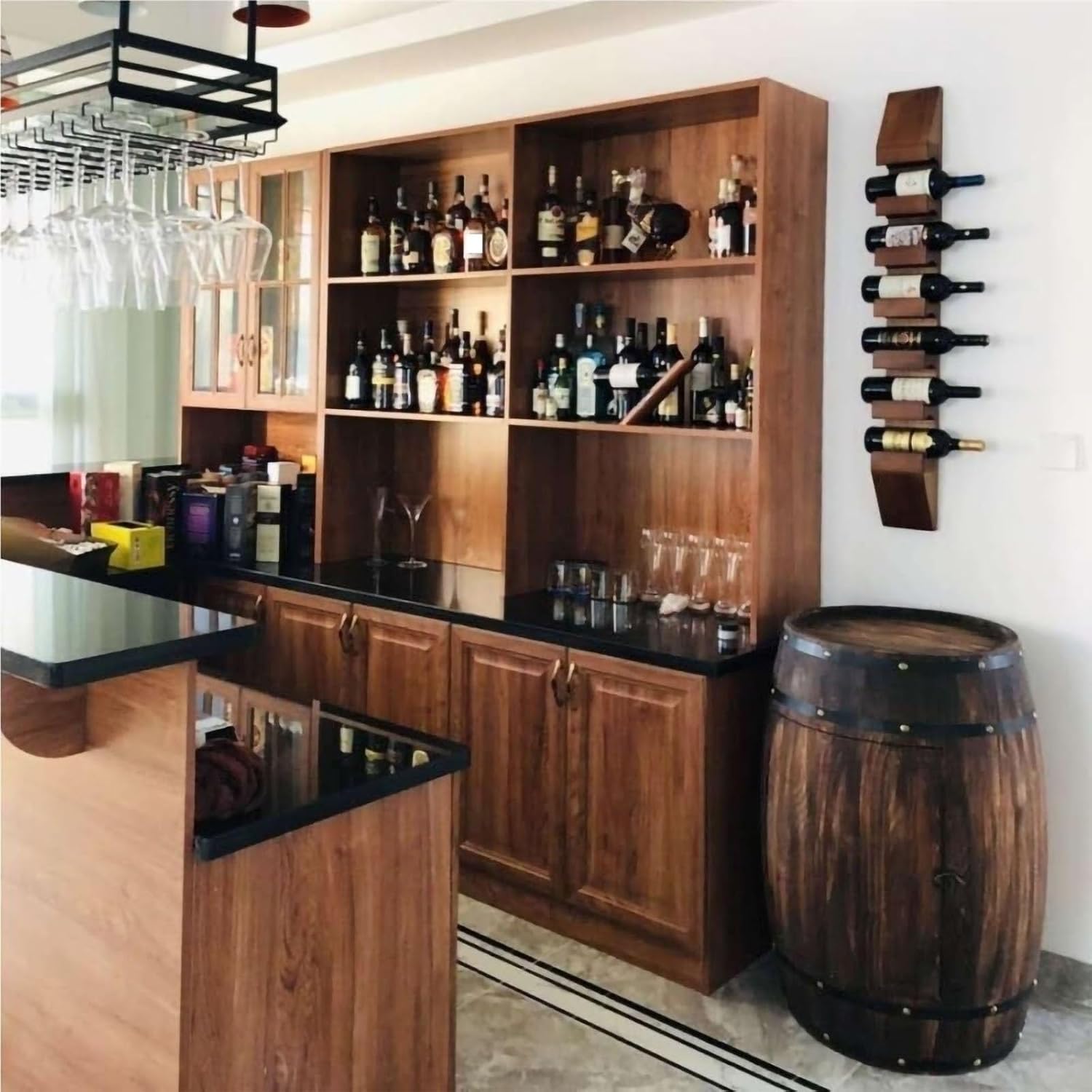 Rustic Wooden Wine Barrel Table - 2-Tier Display Cabinet with Door, Stylish Accent Piece for Home Bars, Breweries, Living Room & Garden Decor(40cm/15.7in)