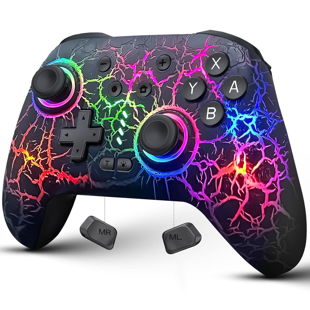 Switch Controller Compatible with Switch/Switch Lite/OLED/PC, Programmable Wireless Switch Controller with 10 LED Light, 6-Axis Motion, Turbo, Vibration, One-Key Wake Up & Pairing, 1000mAh Battery, Flame