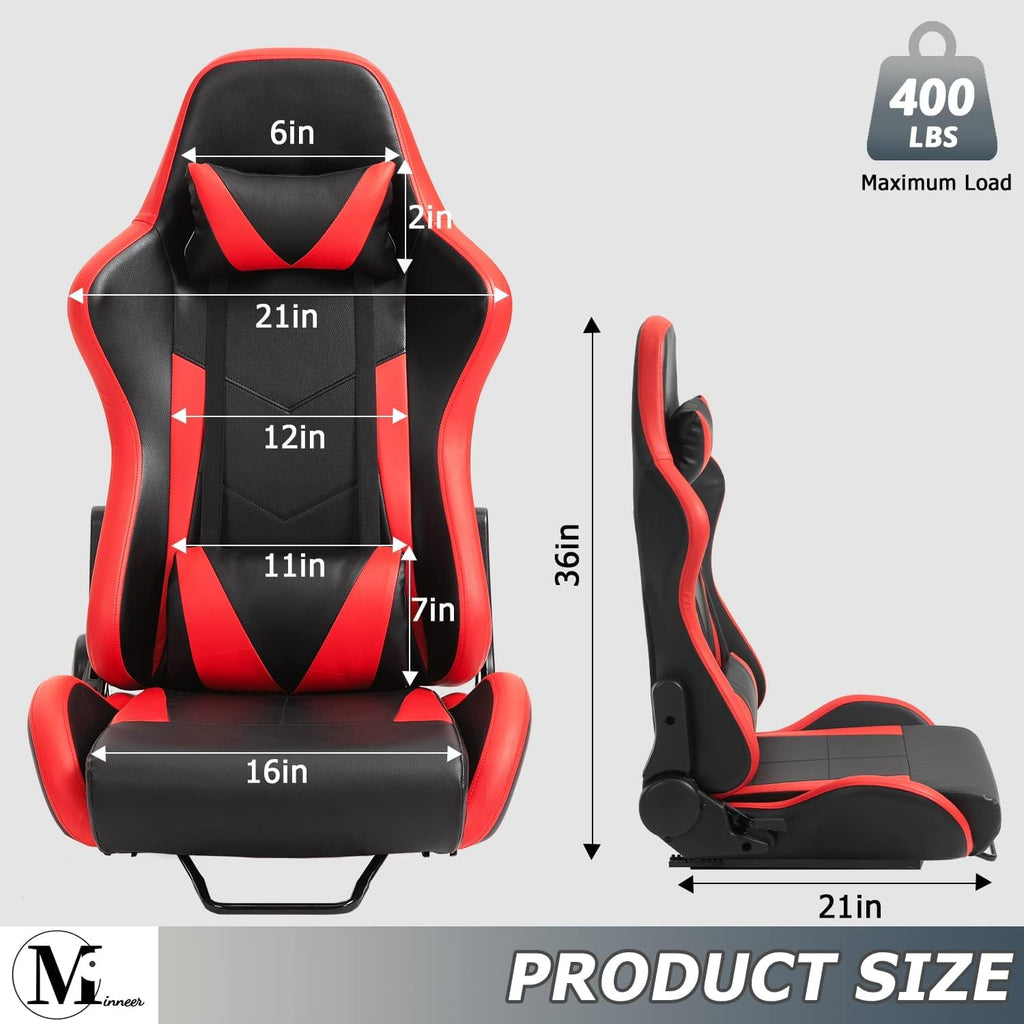 Minneer Dual Lock Slide Racing Seat,Load 400 Pounds,Adjustable Angle,Comfortable Breathable,Ergonomics,Flight Gaming Chair Fit for Racing Simulation Cockpit Include Headrest Waist Pillow (Red)