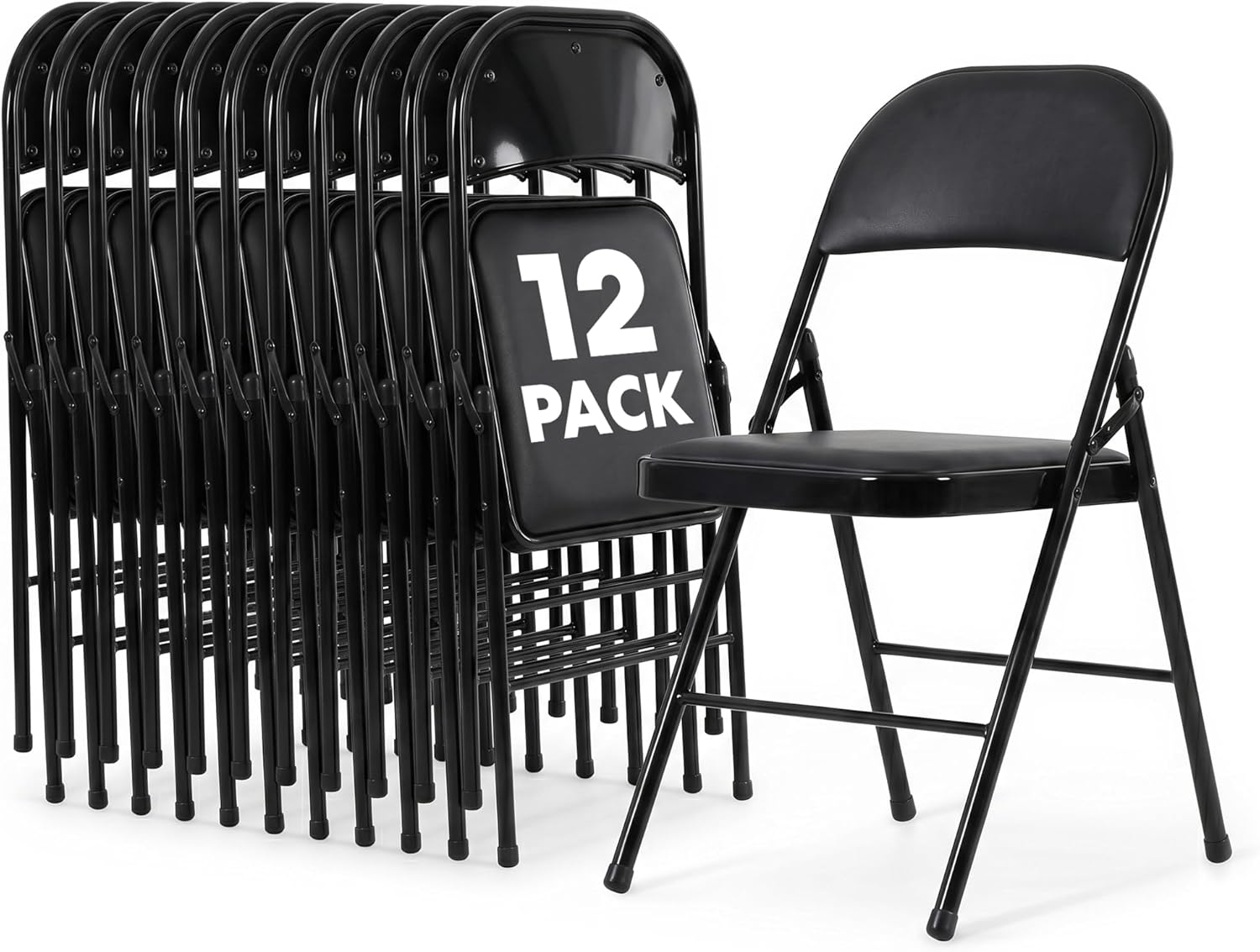 SIMPLI-Magic Black Foldable Chairs with Cushion, 12-Pack Padded Folding Chairs for Indoor/Outdoor Parties, Events, Weddings, and Dining