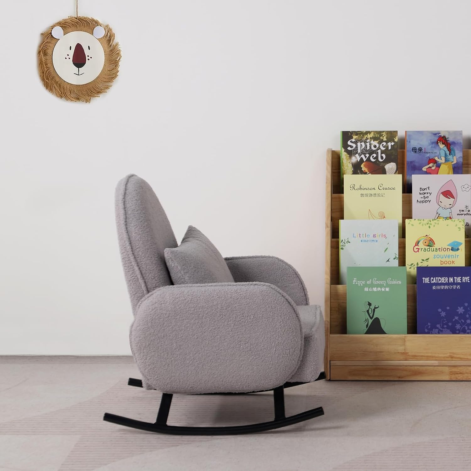 Baby Rocking Chair,Toddler Chair,Kids Chair,Kids Sofa, Shaky Metal Foot and Sherpa Fabric,Toddler Rocking Armchair for Boys and Girls Rest (Grey)