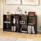 POWERSTONE 4 Cube Storage Organizer, 2 Tier Cubby Bookshelf Freestanding Bookcase w/Back Guardrail, Open Back Display Rack for Living Room, Bedroom, Study, Black