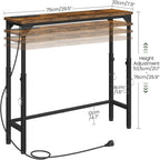 CHOEZON 29.5" Narrow Console Table with Adjustable Height (21.1"-29.9"), Behind Couch Table, Entryway Table with Power Outlet, Narrow Sofa Table, for Entryway, Rustic Brown and Black TXG10UBF