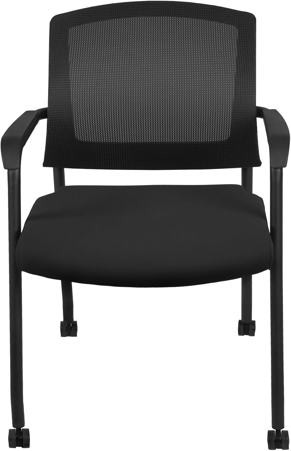 Romig Knight Multi-Purpose Mesh Side Chair with Casters – Ergonomic Rolling Guest Chair with Padded Seat & Arms for Office, Conference Room & Training Spaces (Black)
