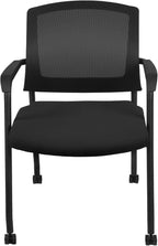 Romig Knight Multi-Purpose Mesh Side Chair with Casters – Ergonomic Rolling Guest Chair with Padded Seat & Arms for Office, Conference Room & Training Spaces (Black)