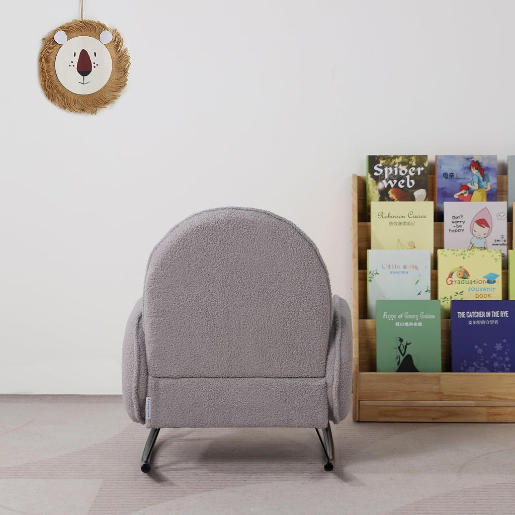Baby Rocking Chair,Toddler Chair,Kids Chair,Kids Sofa, Shaky Metal Foot and Sherpa Fabric,Toddler Rocking Armchair for Boys and Girls Rest (Grey)