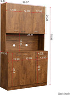 Ball & Cast 71" Pantry Cabinet,Tall Kitchen Pantry Storage Cabinet with Microwave Stand, Modern Kitchen Hutch Cabinet with 6 Doors,1 Drawer & Open Shelves for Living Room,Dining Room,Walnut