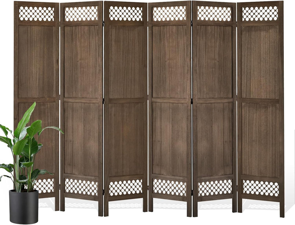 Privacy Screen Room Divider Panel - 67 Inch Tall Natural Wood Folding Partition Room Dividers, No-Assembly Required, Enhance Privacy and Aesthetic Appeal, Ideal for Home or Office Brown 6 Panel