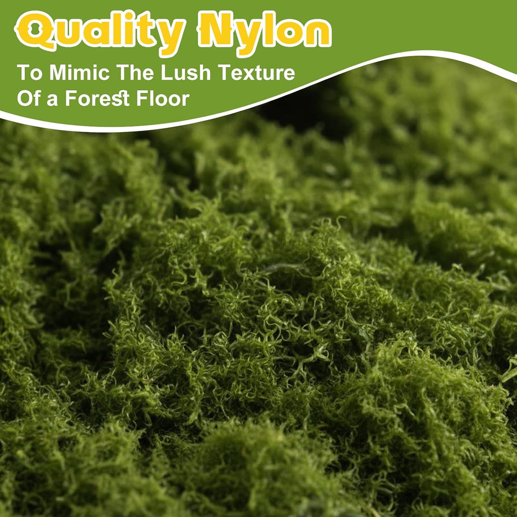 Artificial Moss Mat 15.75“ × 8.86 ft, Faux Moss Roll Runner Sheet for Crafts & Wedding Decor, Reusable Green Nylon Fake Moss Roll for Garden Theme Party, Fireplace & Table Display
