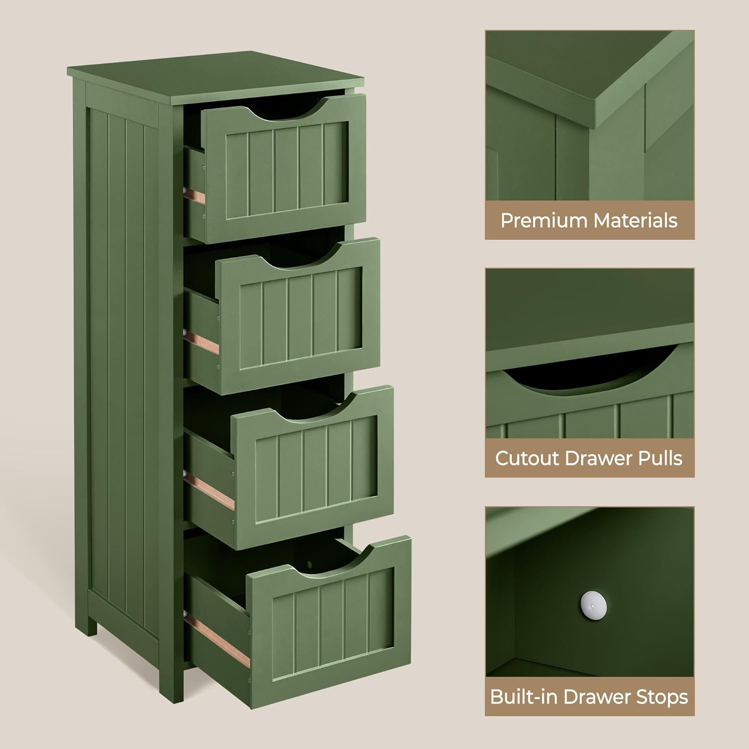 Yaheetech Bathroom Storage Cabinet, Narrow Side Storage Organizer with 4 Drawers, Slim Free-Standing Floor Cabinet for Bathroom/Hallway/Living Room, Green