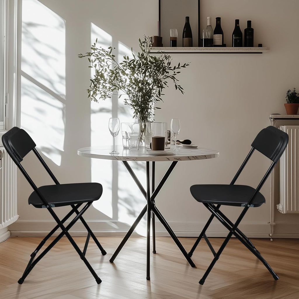 Heavy Duty Folding Chair, Metal Frame Portable Stackable Chair for Party, Conference, Wedding, Banquet and Event Use – Easy to Store and Transport (10, Black Leather)