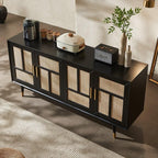 Entryway Cabinet Wooden Rattan Dining Sideboard Retro Home Wall Porch Cabinet Living Room Storage Cabinet Sideboard Storage Cabinet