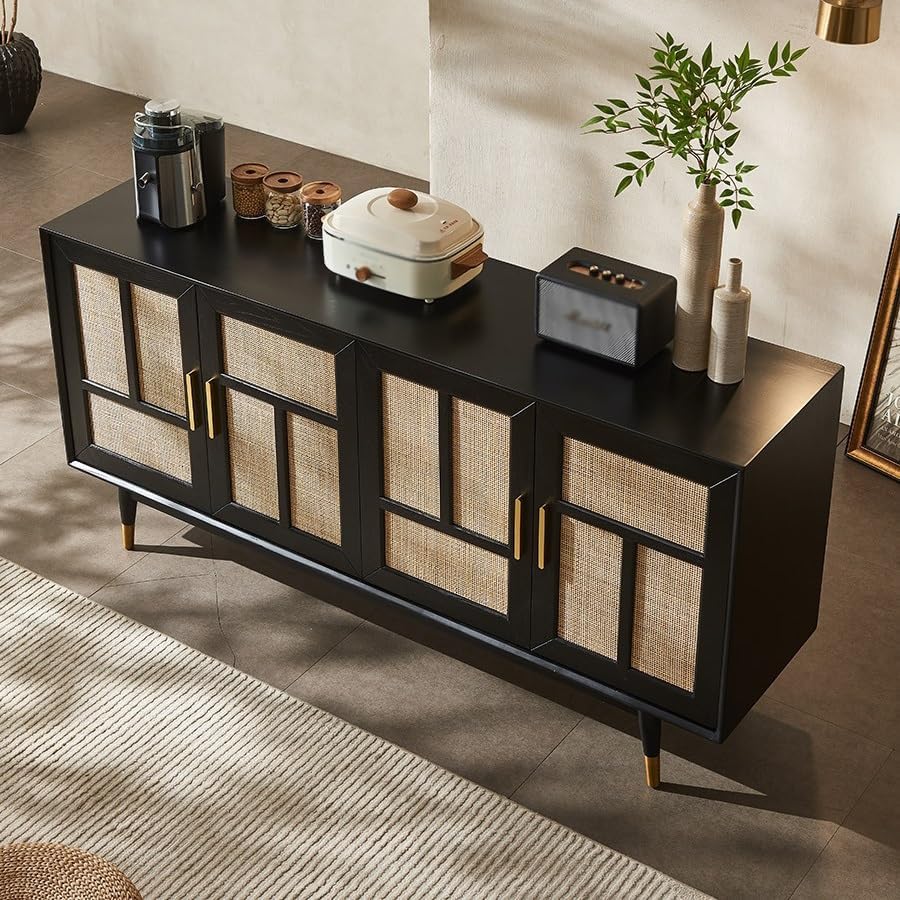 Entryway Cabinet Wooden Rattan Dining Sideboard Retro Home Wall Porch Cabinet Living Room Storage Cabinet Sideboard Storage Cabinet