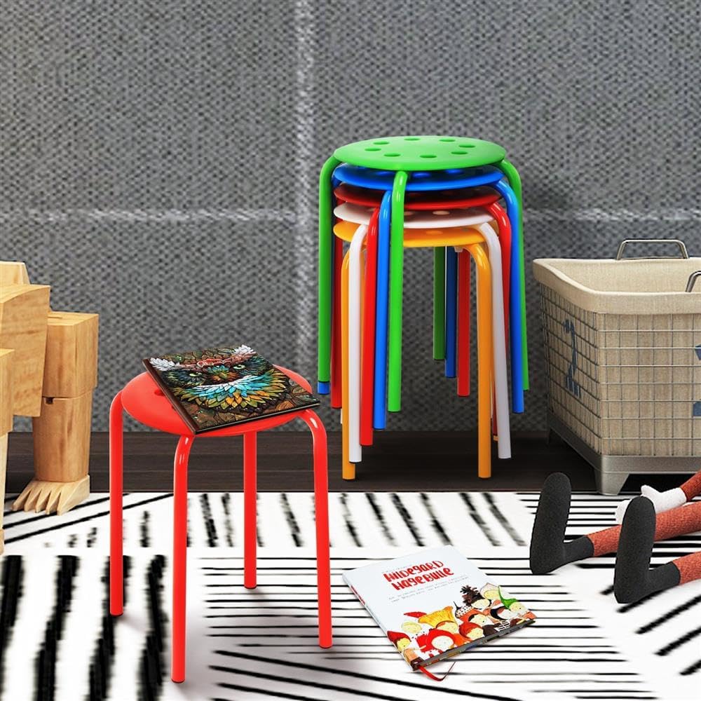 Yaheetech 17.3'' Stacking Stools Set of 5 Indoor Outdoor Industrial Stackable Bar Stools Colourful Decoration Portable Plastic Metal Chairs