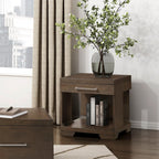 Penau Modern Rectangular End Table Espresso Finish, Dovetail Drawer with Nickel Tone Bar Pull, Lower Open Shelf, Mango Veneer and Engineered Wood, 22 x 24 x 24 Inchs