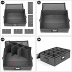 Mug Storage Box with Dividers, China Cup Storage Containers For Tea Cups | Coffee Mugs Storage Box with Zipper Lid and Rivet Reinforced Handles, Hard Shell and Stackable (Black)