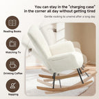 KEEZY Rocking Chair Nursery with Footrest,Upholstered Glider Rocker,Rocking Accent Chair with Padded Seat with High Backrest,Reading Chair,Armchair Comfy Side Chair for Living Room Bedroom (Beige)