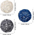 Yaomiao 6 Pieces Wicker Rattan Balls Decorative Orbs Vase Fillers for Craft, Party, Wedding Table Decoration, Aromatherapy Accessories(Blue Gray White)