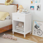 Kids Nightstand Modern Kids Bedside Table with Drawer & Open Storage Shelf Wood End Side Table Toddler Nightstand for Bedroom Living Room (White)