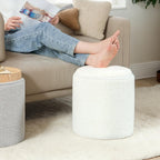 Round Ottoman with Storage, Teddy Upholstered Foot Rest Vanity Stool with Tray, Multifunctional Coffee Table for Living Room Bedroom