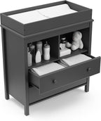 Storkcraft Alpine 2 Drawer Changing Table Chest, Gray | GREENGUARD Gold Certified, Dresser for Nursery, Changing Table with Drawers, Removable Changing Table Topper