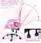 Pink Gaming Chair with Cat Paw Lumbar Cushion and Cat Ears, Reclining PC Game Computer Chairs, Ergonomic Gamer Chair for Kids, Girls, Teens