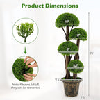 Goplus 3 FT Artificial Cypress Topiary Ball Tree, Faux Greenery Plant with Cement-Filled Planter, Vines, Real Wood Trunks, Indoor Outdoor Fake Shrub Plant for Office Home Front Porch Decor (2 Pack)