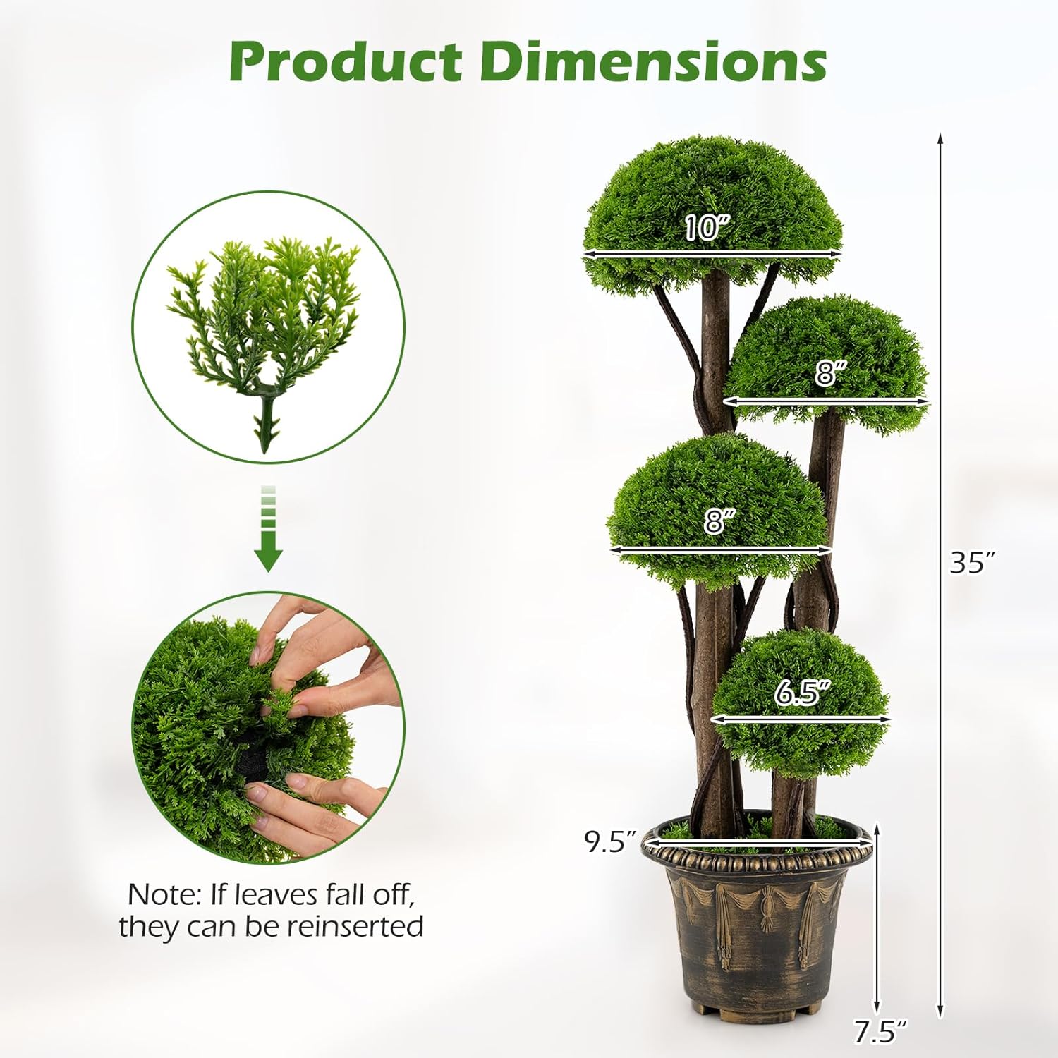 Goplus 3 FT Artificial Cypress Topiary Ball Tree, Faux Greenery Plant with Cement-Filled Planter, Vines, Real Wood Trunks, Indoor Outdoor Fake Shrub Plant for Office Home Front Porch Decor (2 Pack)