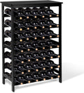 Bamboo Wine Rack Freestanding Floor, 7-Tier 42-Bottle Wine Storage Shelf with Table Top - Black