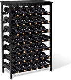 Bamboo Wine Rack Freestanding Floor, 7-Tier 42-Bottle Wine Storage Shelf with Table Top - Black