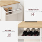MAHANCRIS Kitchen Island with Power Outlet, Kitchen Storage Island with Drawer, Rolling Kitchen Cart on Wheels, Spice Rack, Towel Rack, Wine Rack, for Dining Room, White and Natural KINW122E01N1