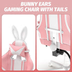 Ferghana Kawaii Bunny Ears Gaming Chair, Cute Gamer Chair with Footrest and Massage, Leather Ergonomic Computer Game Chair for Girls Adults Teens Kids Pink