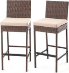 ECOTOUGE Rattan Bar Stools Set of 2, Patio Wicker Barstools with Cushions, Patio Bar Chairs Armless for Backyard, Poolside, Deck (Brown)