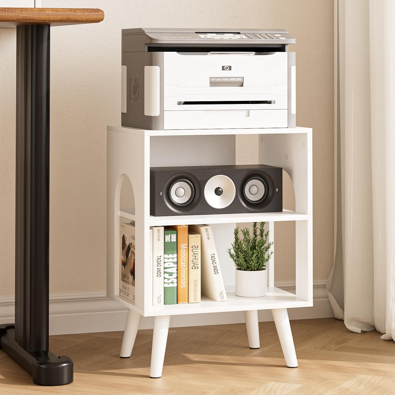 Masupu Night Stand, 3-Tier Modern Nightstand with Open Storage, Wooden Bed Side End Table for Small Space, Living Room, Bedroom, Nursery, White