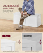 VASAGLE Storage Chest, Storage Trunk with 2 Safety Hinges, Storage Bench, Shoe Bench, Farmhouse Style, 15.7 x 39.4 x 18.3 Inches, for Entryway, Bedroom, Living Room, Cloud White ULSB164W01