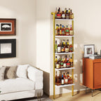 YMYNY 5-Tier Freestanding Wine Rack, White with Gold, UHWR001G | With Fences, Wall Mounted Floating Shelf, Bottles Holder, Liquor Cabinet Storage 16.93" L x 7.87" W x 69.68" H for Kitchen