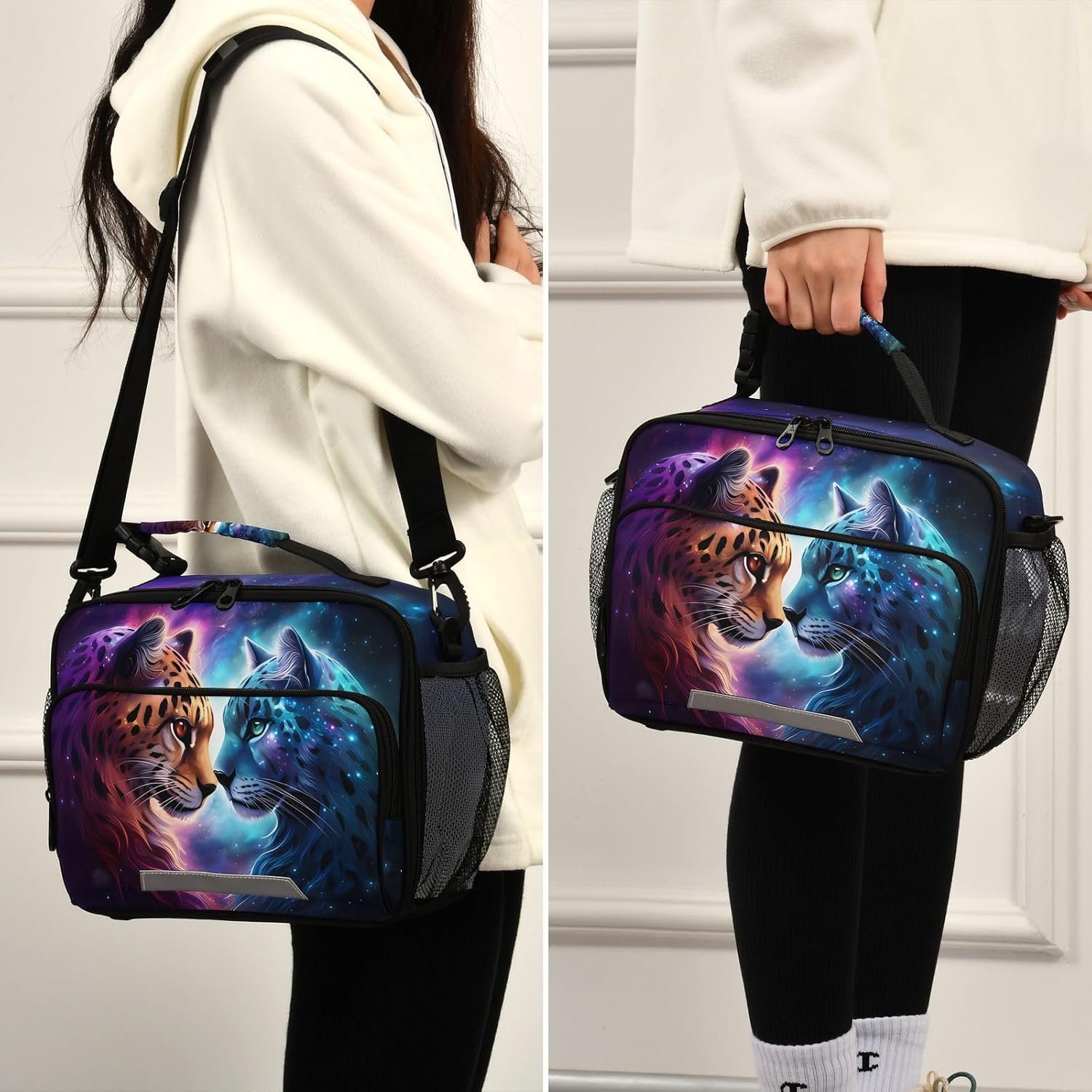 Cheetah Tiger Galaxy Lunch Box for Boys Girls Insulated Lunch Bag Kids Cooler Tote Shoulder Strap Reusable School Picnic Travel Office