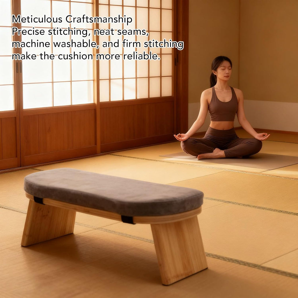 Changor Wooden Meditation Stool with Cushion and Non Slip Pads for Zen Kneeling and Relaxation, Folding Meditation Bench for Travel Tea Ceremony