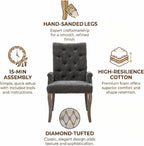 Upholstered Dining Chairs with Arms, Tufted Chenille Kitchen Chairs with Arms, Modern Farmhouse Armchair with Nailhead Trim for Dining Room, Home Office (Gray, 1 Pack)