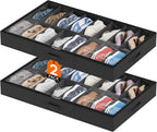 Lifewit Under Bed Shoe Storage Organizer 2 Pack(16 Shoes Cells), 4.3 Inches Profile Fabric Shoes Container Box with Clear Cover, Foldable Storage Bag with 2 Handles, Fits 16 to 32 Pairs