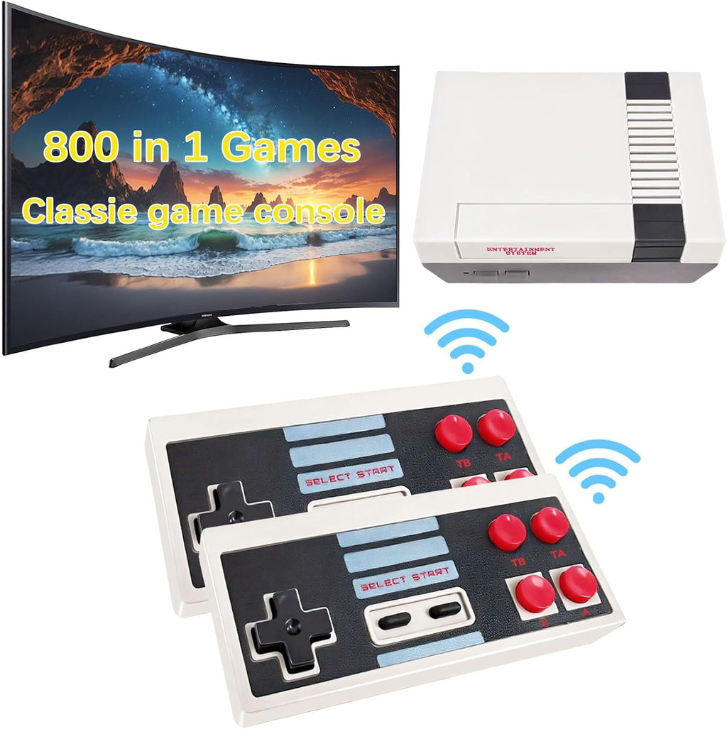 Classic Retro Game Console Built 820 Classic Video Games,Av Output Handheld Game System with Dual Wireless Controllers,Plug and Play.