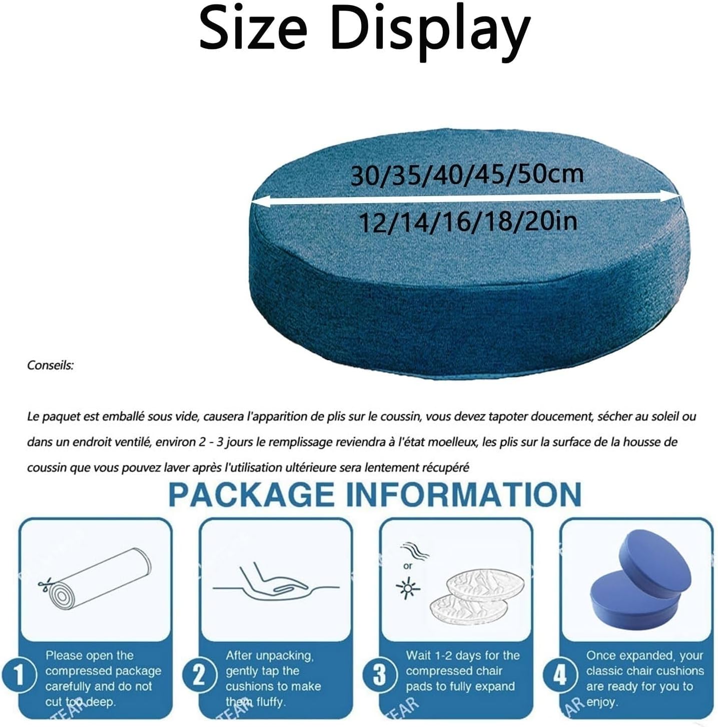 Meditation Cushion Round 30-200cm, Thicken 5/8cm Circular Chair/Seat Cushions Tatami, Yoga Pillow for Living Room Balcony Office Outdoor Garden(15,D50xH5cm/D20xH2in)