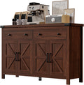VVFLU Buffet Cabinet with Storage Farmhouse with 4 Doors and 2 Drawers, 55'' Large Kitchen Storage Cabinet Cherry Wood Coffee Bar Buffet Sideboard for Kitchen, Dining Room, Living Room