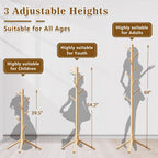 Wooden Coat Rack Freestanding with 8 Hooks,Easy Assembly New Zealand Pine Tree Coat Racks, 3 Adjustable Sizes for Clothes, Hats, Bags, for Entryway, Hallway, Bedroom, Office (Natural, 2PCS)